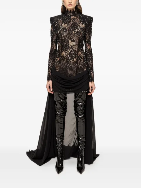 NISSA crystal-embellished lace mini dress