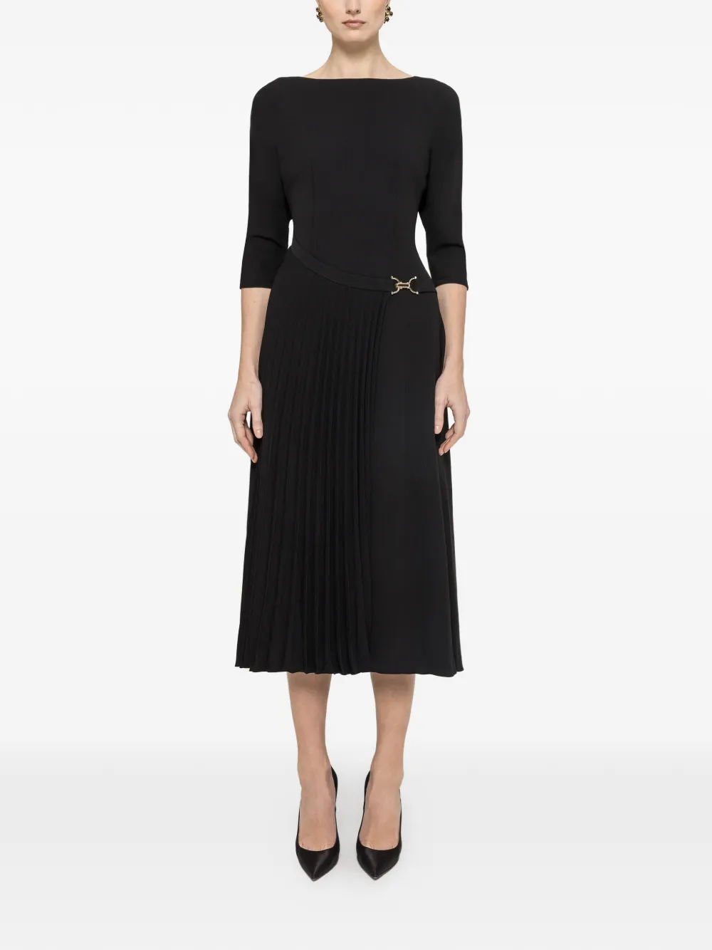 NISSA pleat-detail midi dress - Black