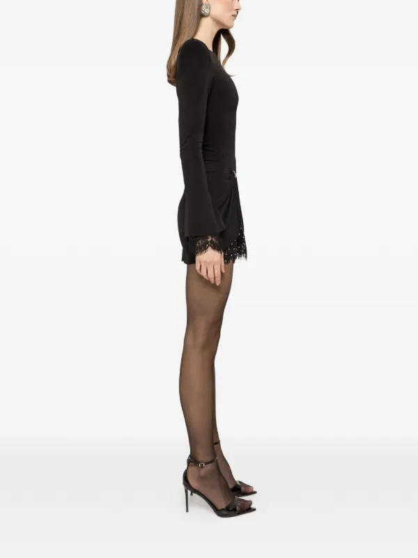 lace insert mini dress Nasty Gal Women's Velvet Lace Insert Long Sleeve Mini Dress in Black