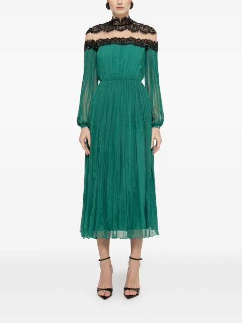 NISSA lace panel silk midi dress
