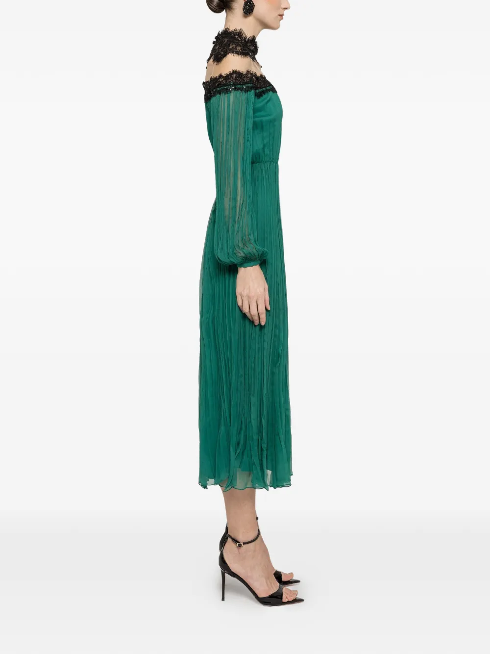 Nissa Lace Panel Silk Midi Dress - Green 