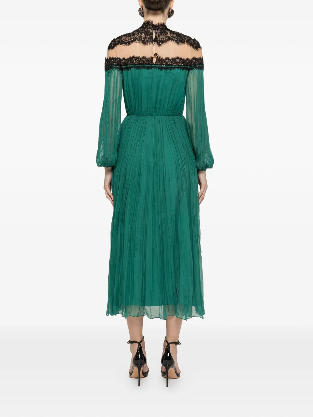  Nissa Lace Panel Silk Midi Dress - Green 