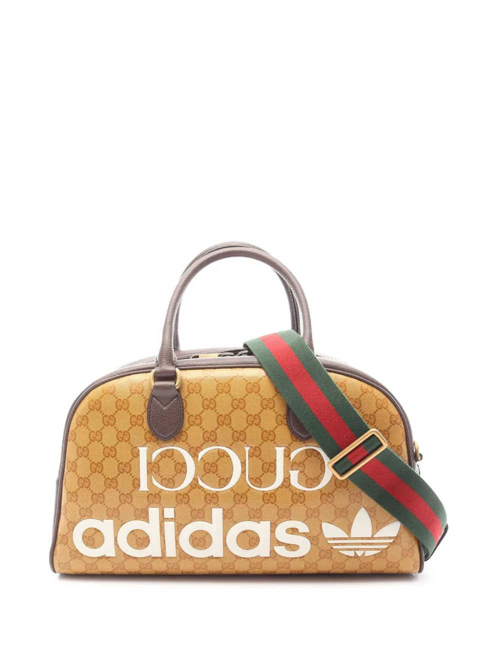 Gucci Pre-Owned 2016-2026 Adidas Medium Dollar Coated Canvas Logo Web Duffle Bag satchel - Marrone