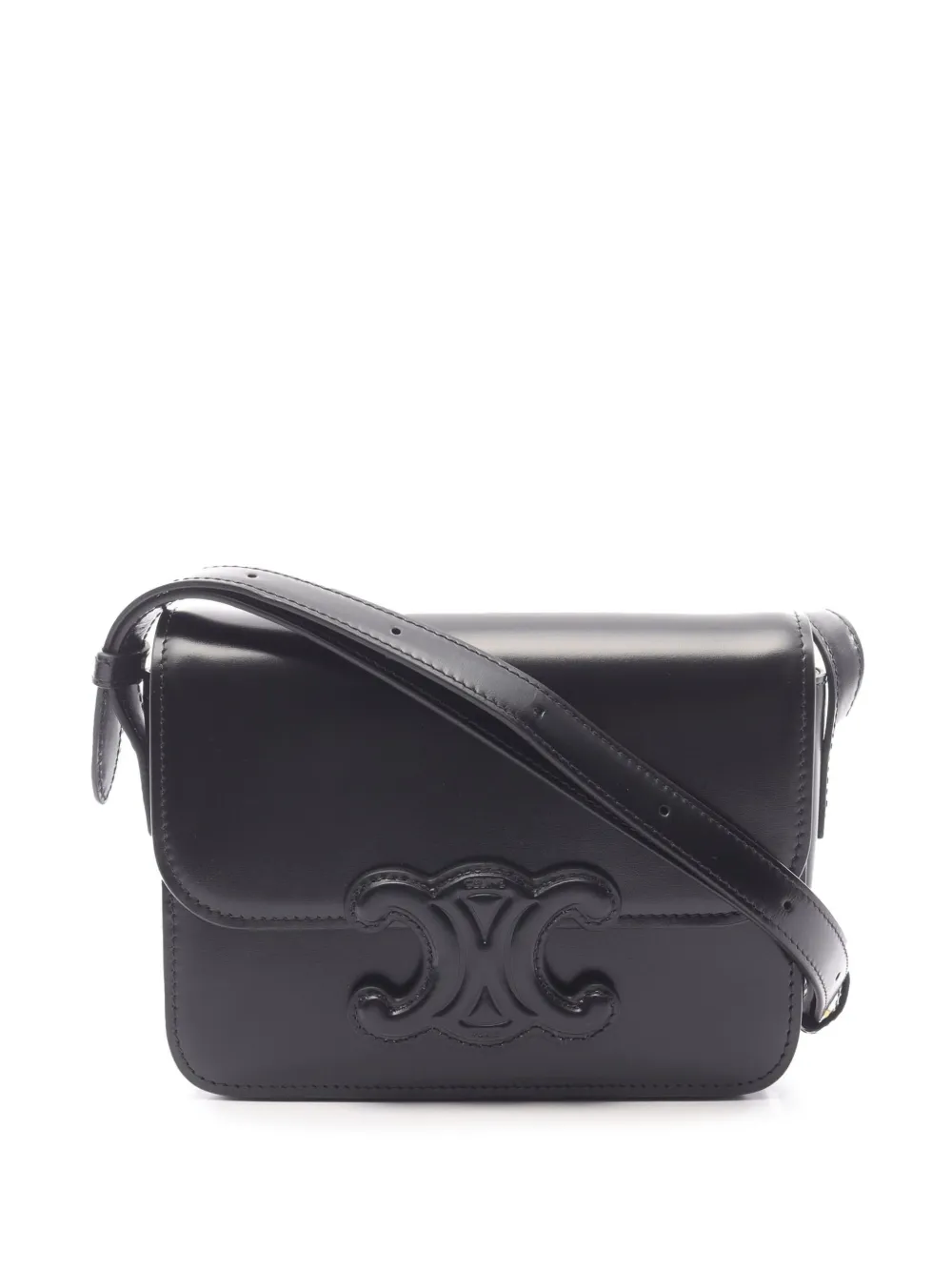 Celine Pre-Owned 2021-2026 Teen Shiny Calfskin Triomphe crossbody bag - Nero