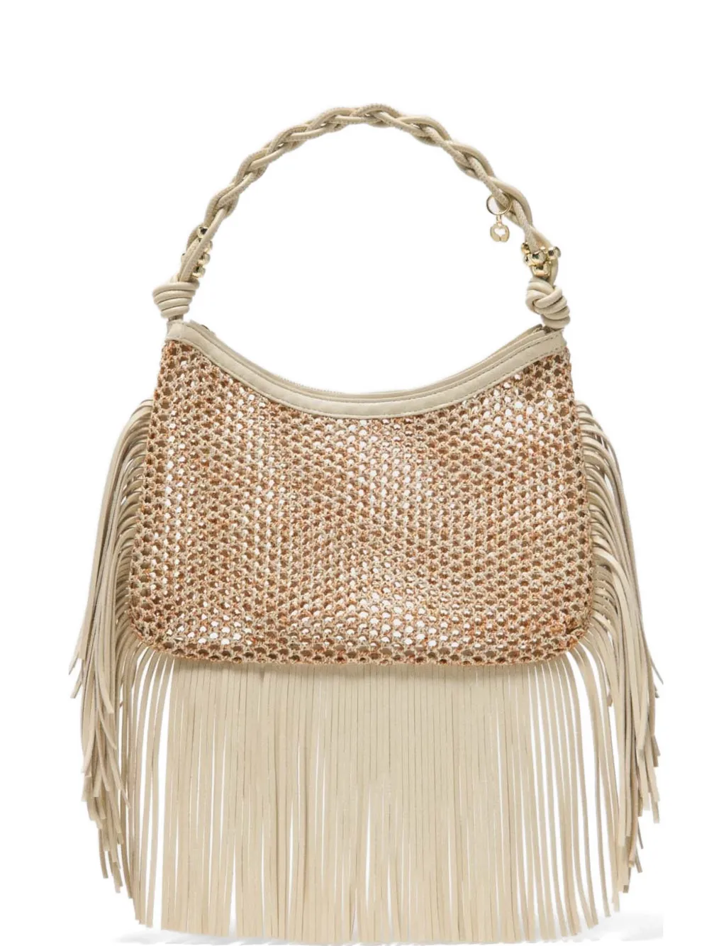 Maje fringed open-knit shoulder bag - Toni neutri