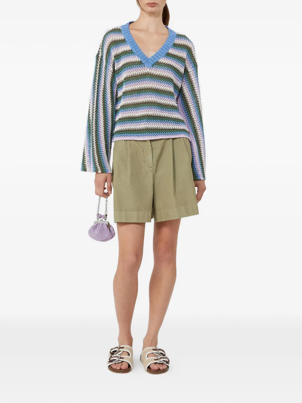  Max Mara Epica Striped V-neck Sweater - Blue 