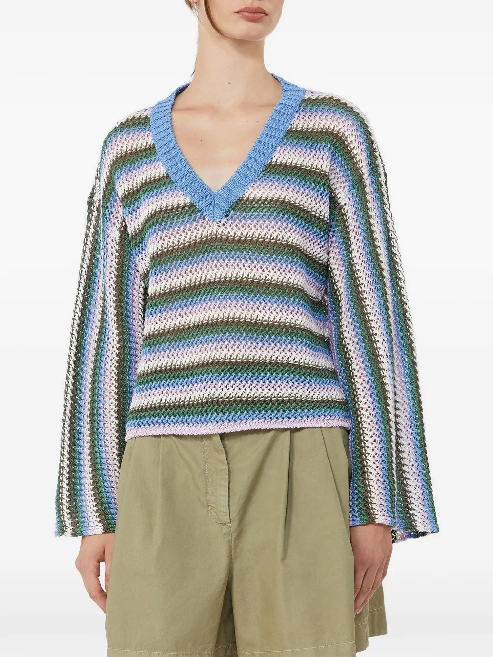  Max Mara Epica Striped V-neck Sweater - Blue 
