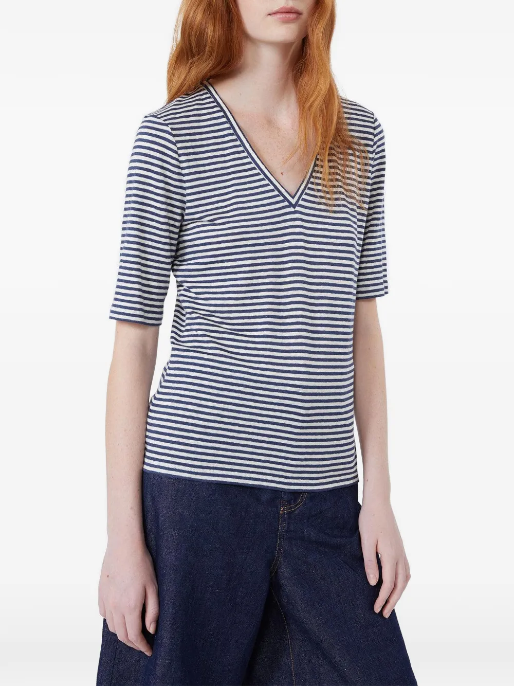 Weekend Max Mara Gestreept linnen T-shirt met V-hals Blauw