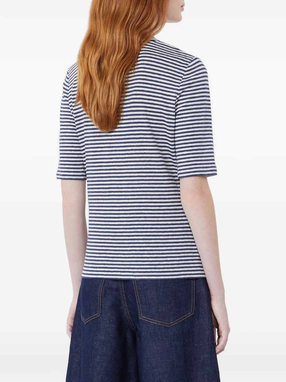 Weekend Max Mara Gestreept linnen T-shirt met V-hals Blauw