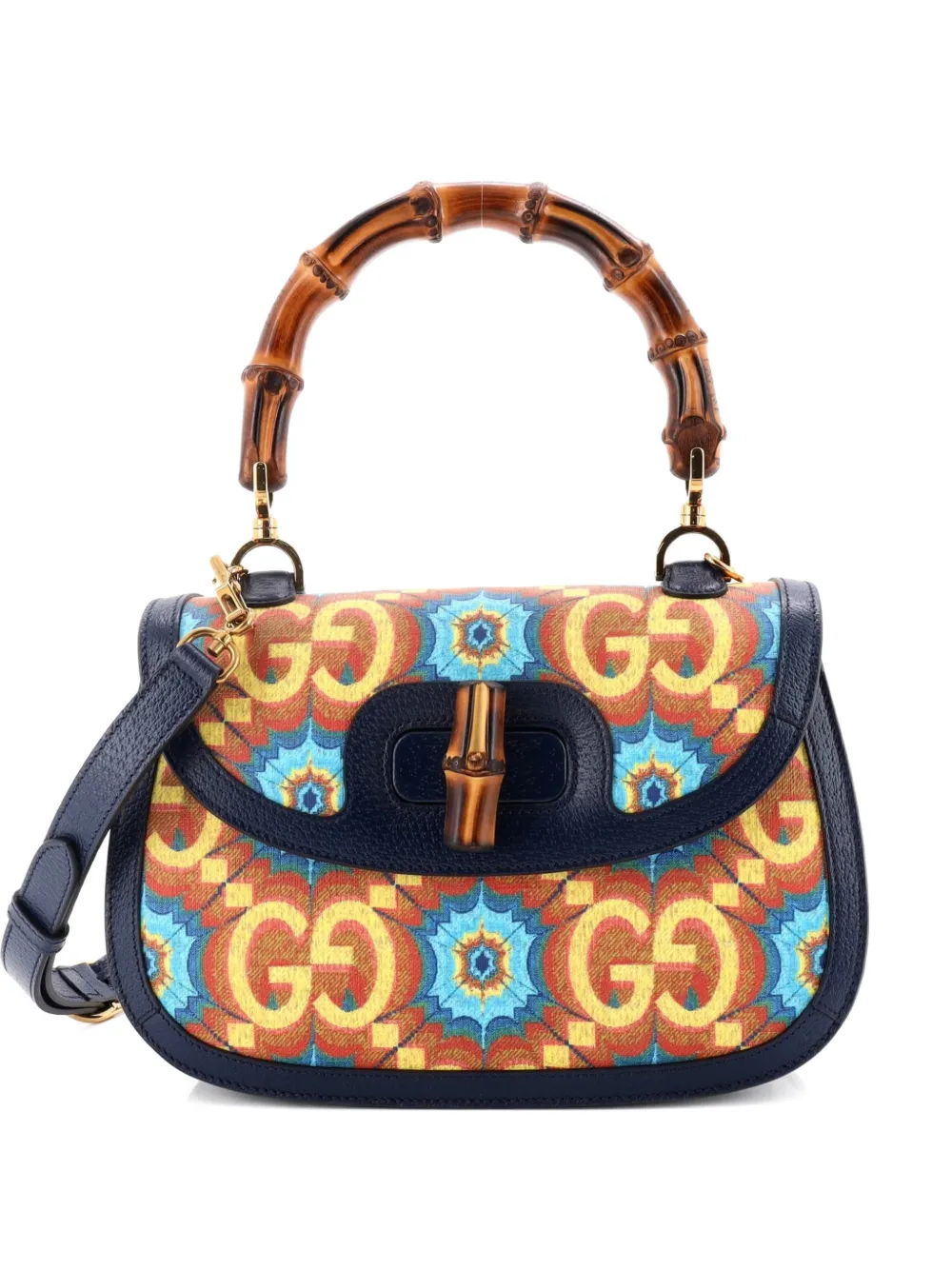 Gucci Pre-Owned Bamboo 1947 Top Handle Bag Kaleidoscope Print GG Coated Canvas Medium crossbody bag - Blu