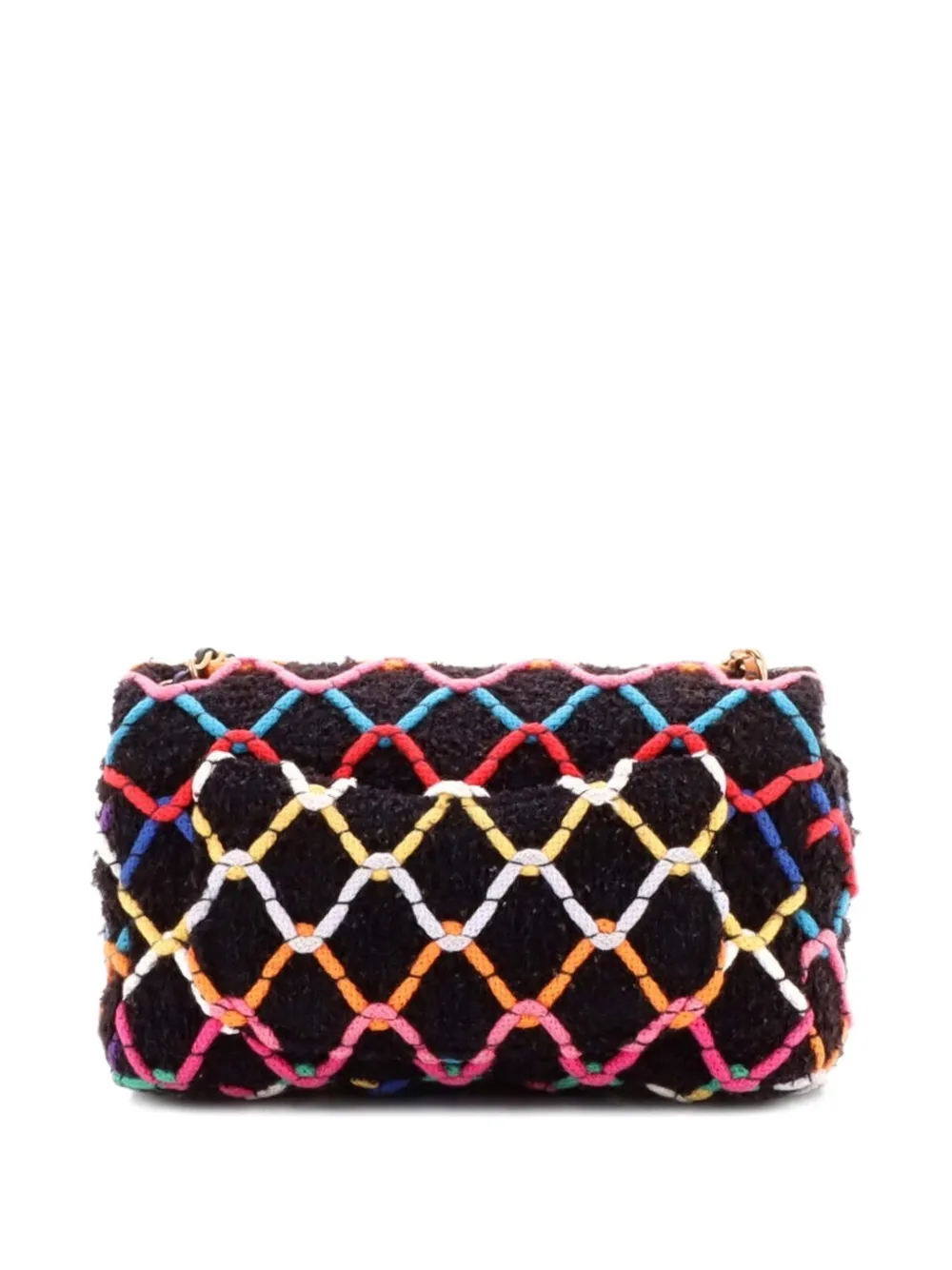  Chanel Pre-owned Pearl Crush Flap Bag Quilted Tweed Mini Shoulder Bag - Black 