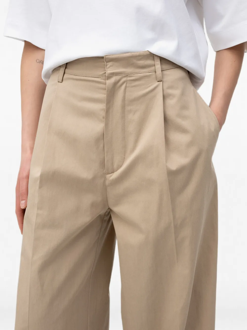 DARKPARK Geplooide broek met omgeslagen pijpen Beige