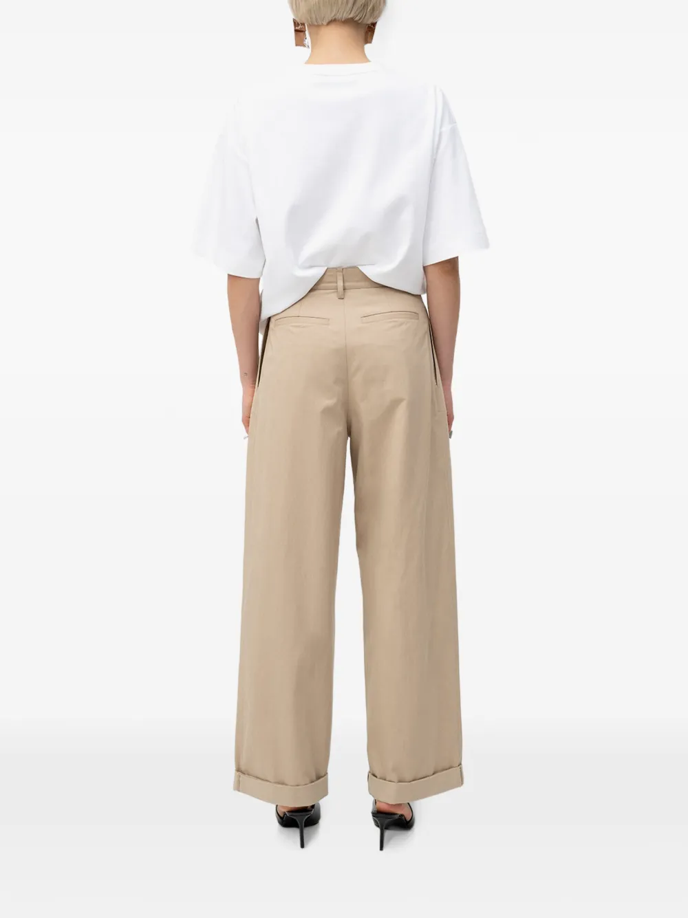 DARKPARK Geplooide broek met omgeslagen pijpen Beige