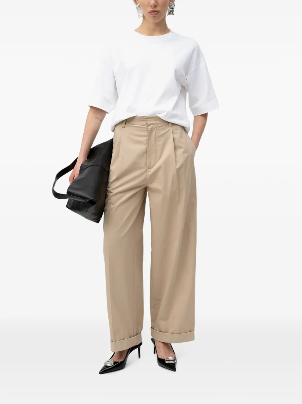 DARKPARK Geplooide broek met omgeslagen pijpen Beige