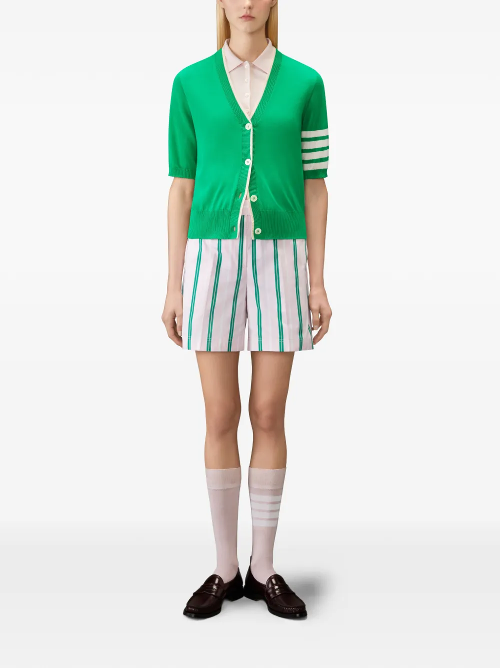 Thom Browne 4-Bar jersey vest met korte mouwen en stiksels Groen