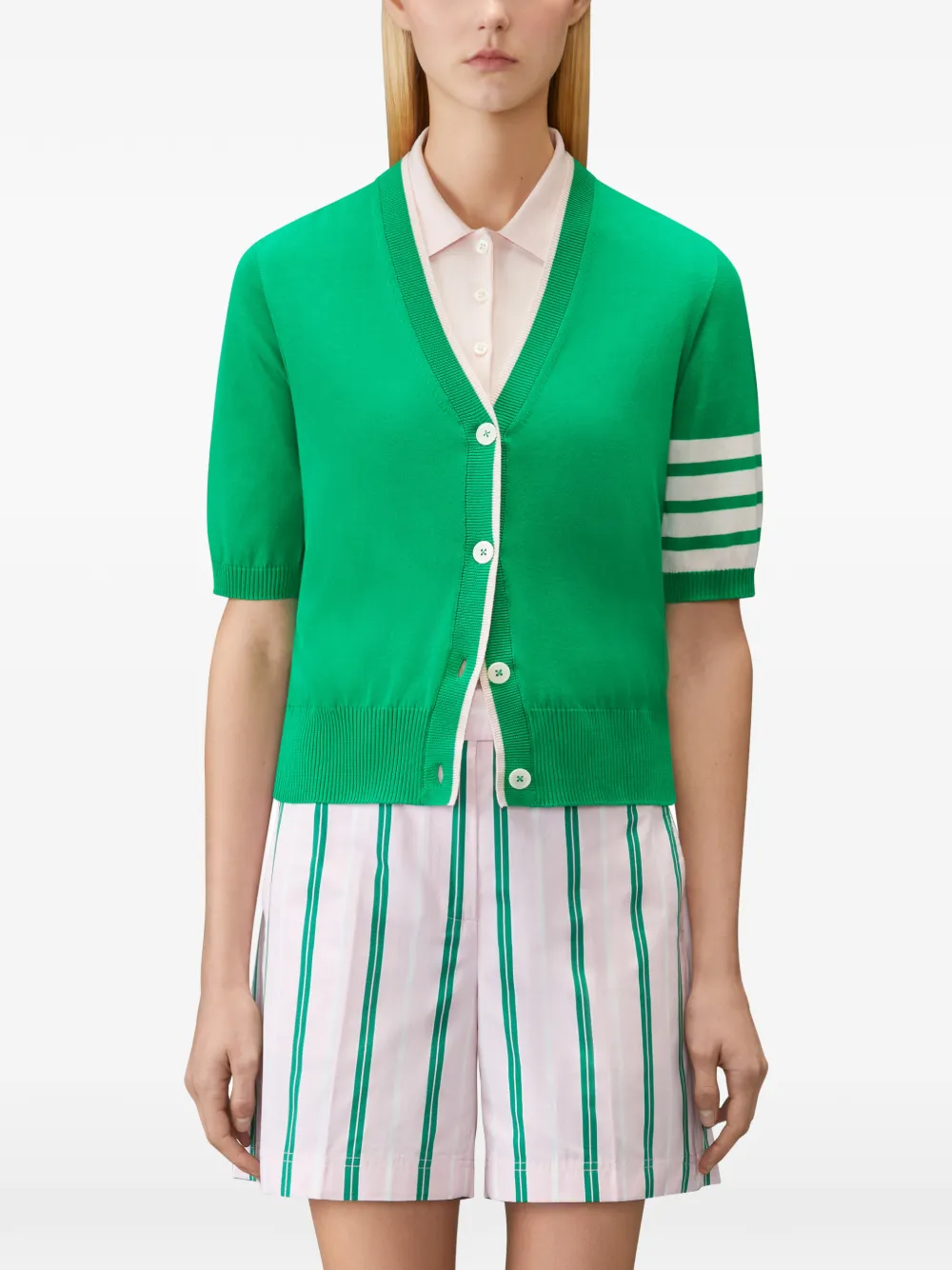 Thom Browne 4-Bar jersey vest met korte mouwen en stiksels Groen