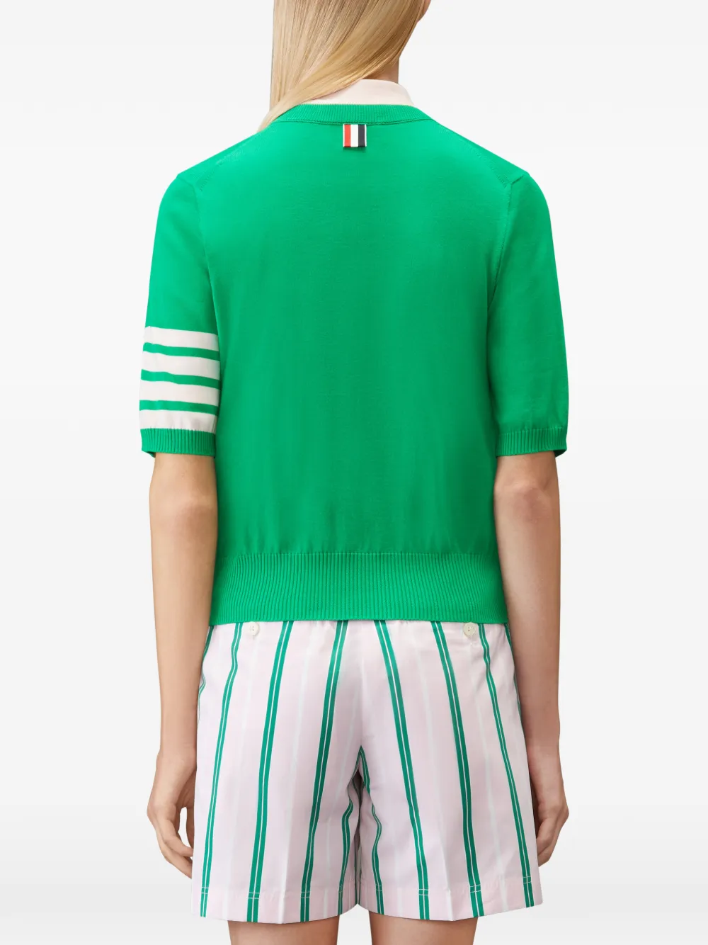 Thom Browne 4-Bar jersey vest met korte mouwen en stiksels Groen