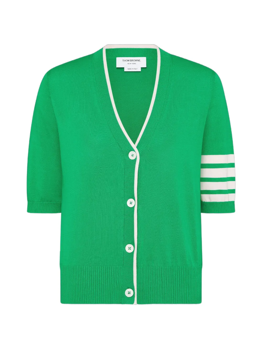 Thom Browne Kurzärmeliger Cardigan mit 4-Streifen-Logo - Grün