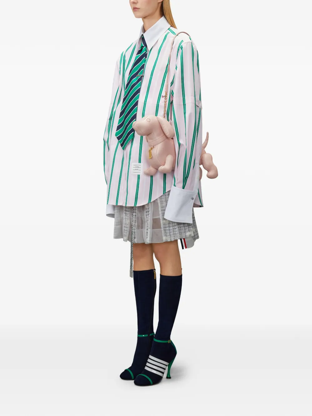 Thom Browne Hector leren schoudertas met streep Roze