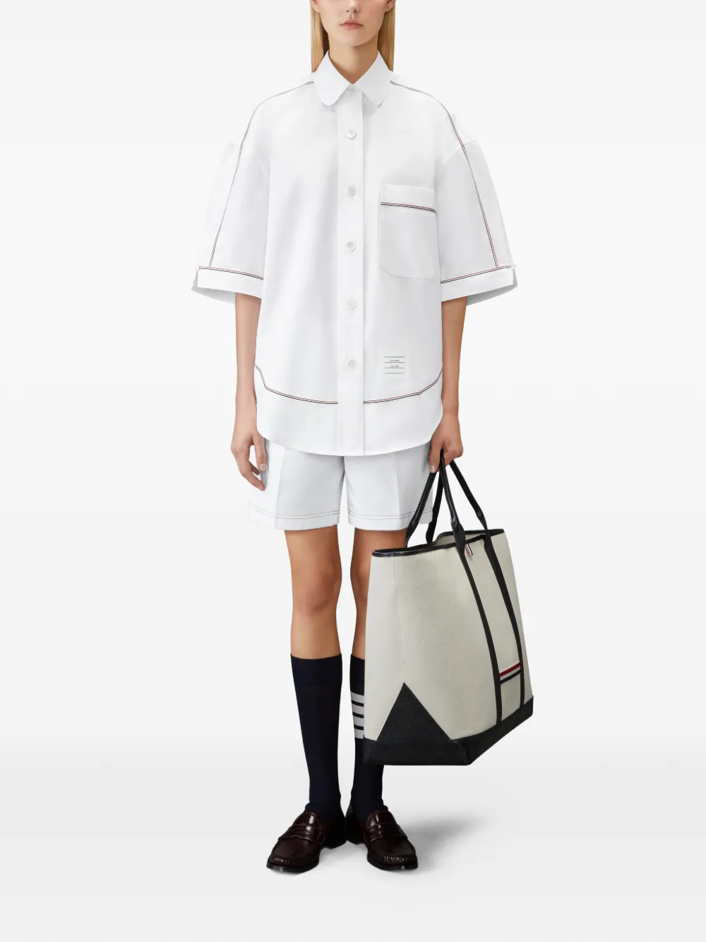 Thom Browne Popeline blouse met korte mouwen en RWB-afwerking Wit