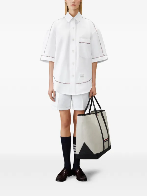 Thom Browne Solid Poplin RWB Trim Supersized Short Sleeve Shirt