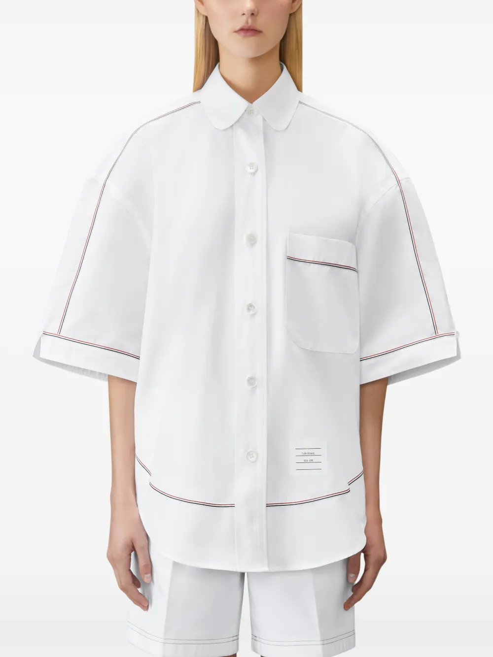 Thom Browne Popeline blouse met korte mouwen en RWB-afwerking Wit