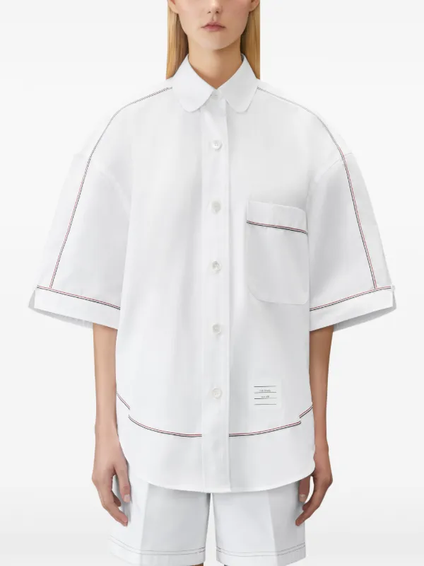 Thom Browne Solid Poplin RWB Trim Supersized Short Sleeve Shirt