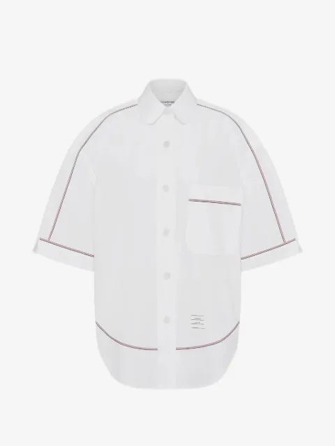 Thom Browne solid poplin RWB trim supersized short sleeve shirt