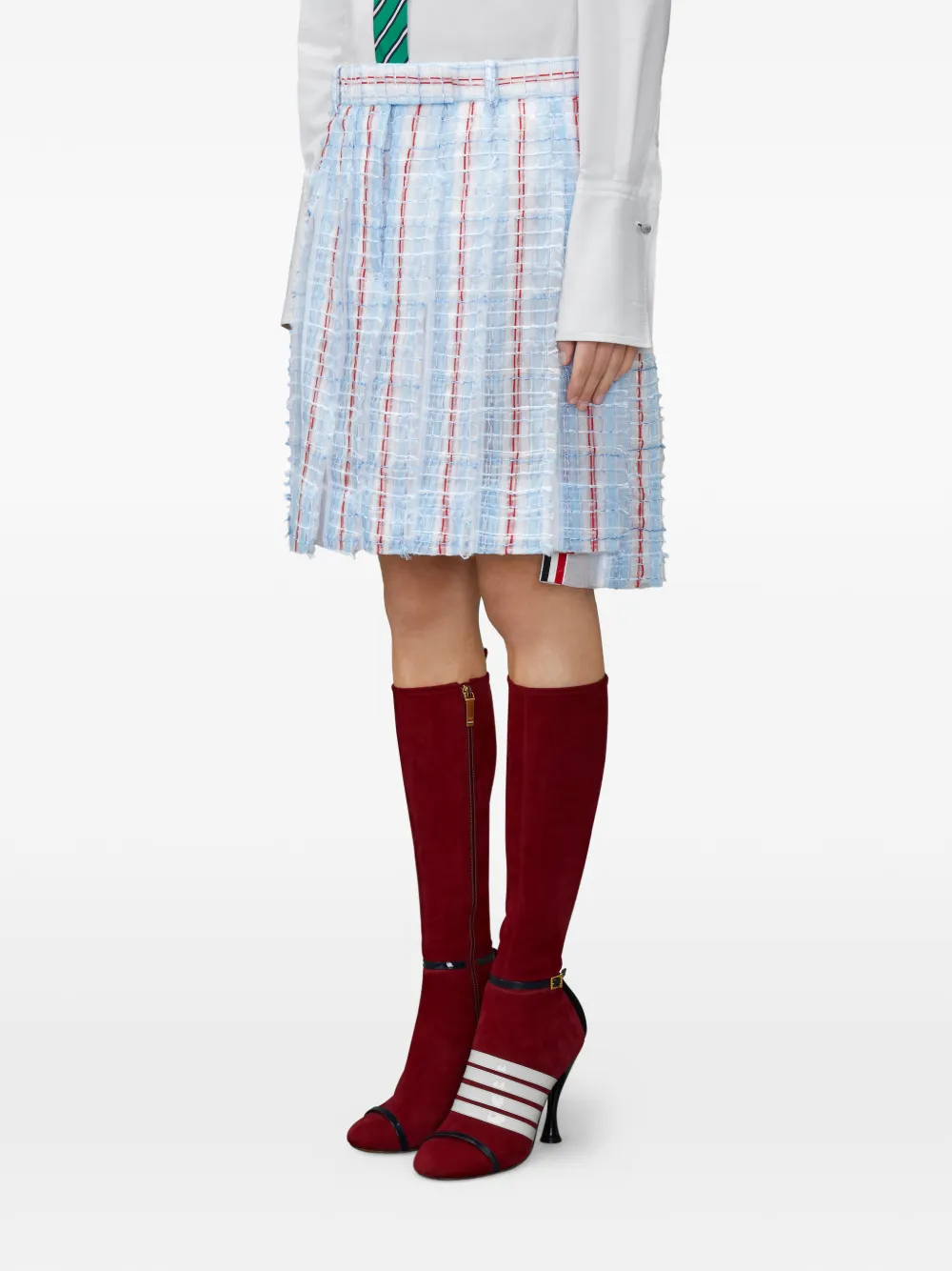  Thom Browne Patterned Tweed Pleated Mini Skirt - Blue 