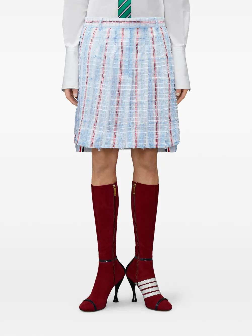  Thom Browne Patterned Tweed Pleated Mini Skirt - Blue 