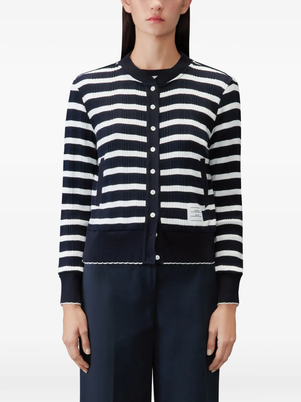 Thom Browne Gestreept geribbeld vest met gewelfde afwerking Blauw