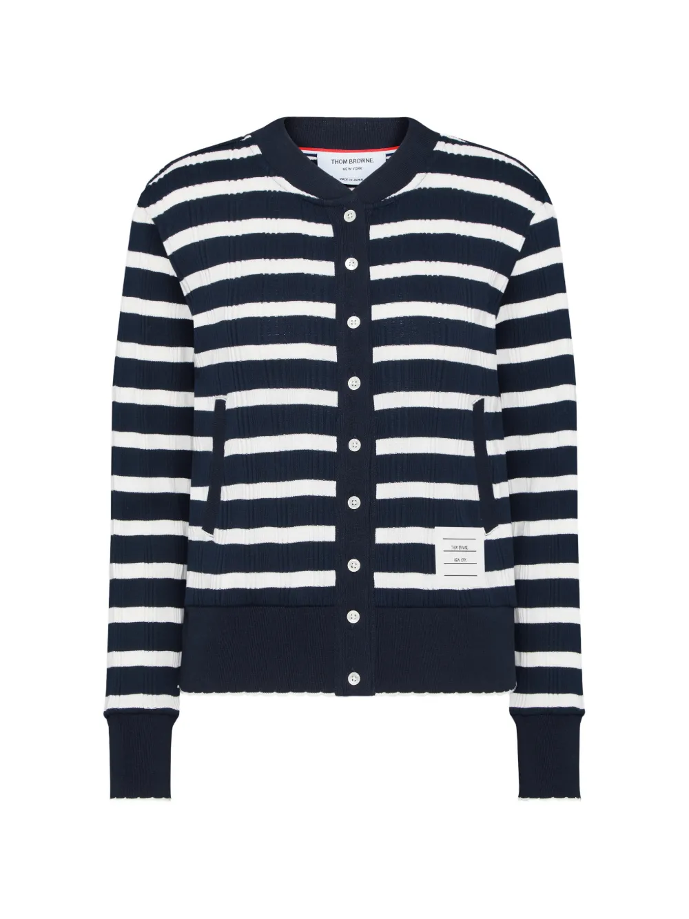 Thom Browne Cardigan a righe con orlo a smerlo - Blu