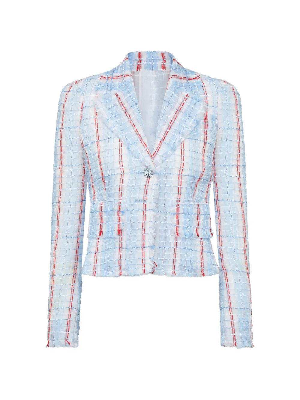 Thom Browne striped frayed tweed jacket - Blu