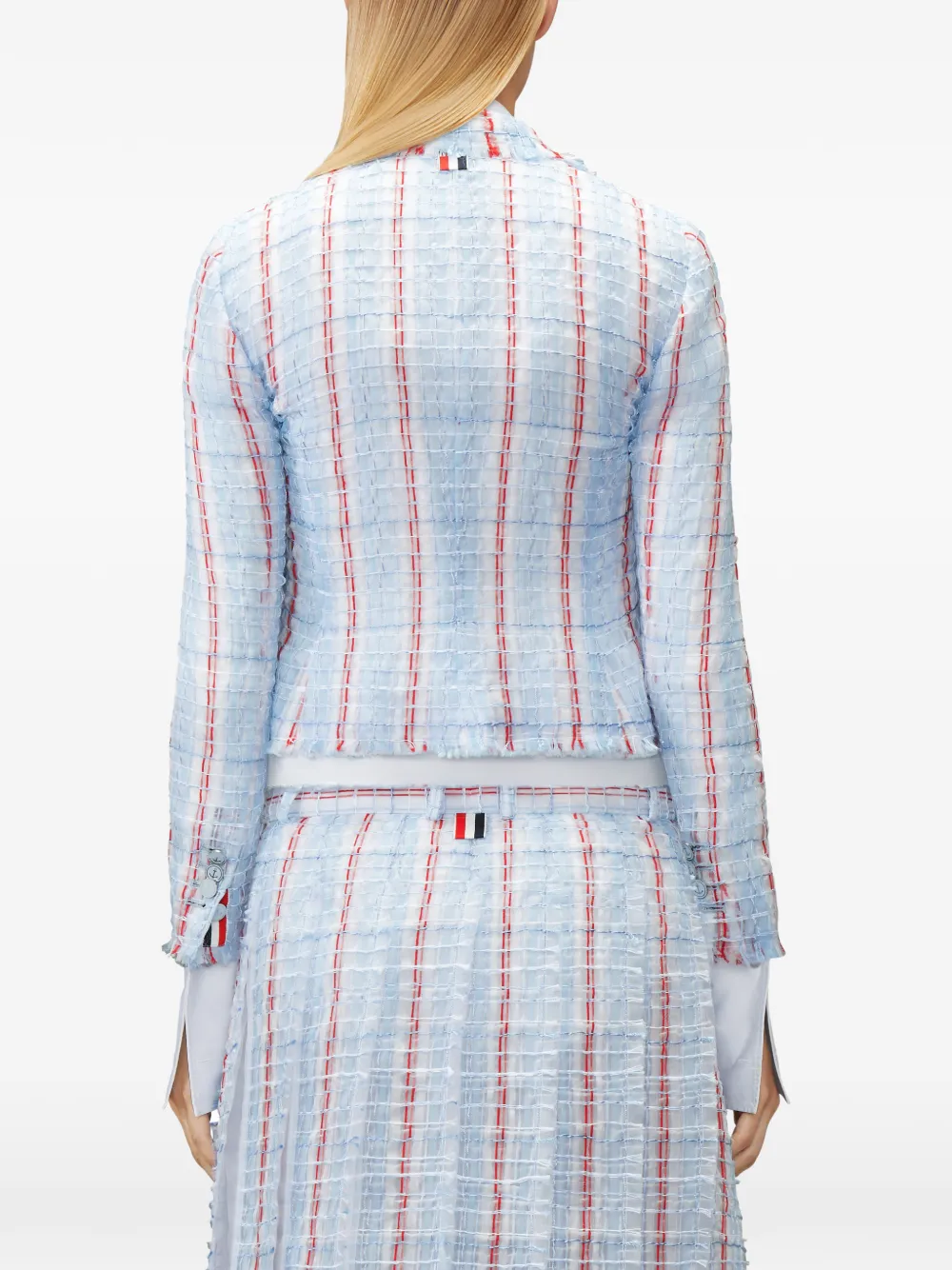 Thom Browne Gestreept tweed jack met franje Blauw