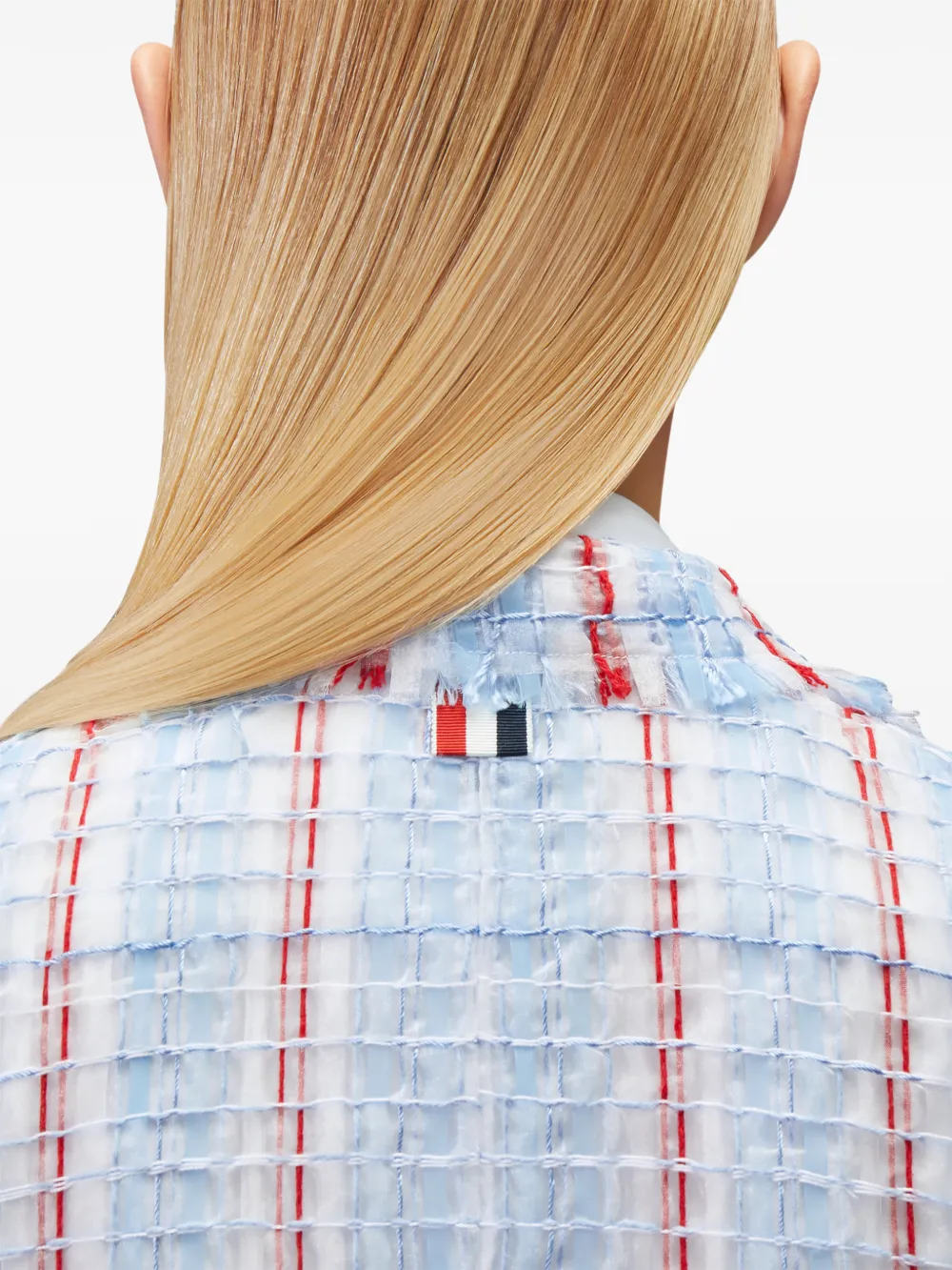 Thom Browne Gestreept tweed jack met franje Blauw