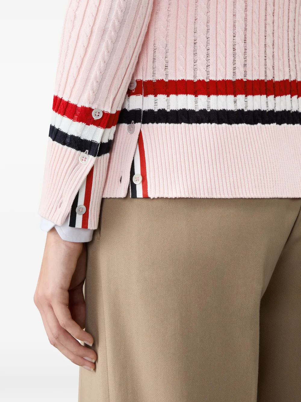 Thom Browne Kabelgebreid vest met RWB-streep Roze