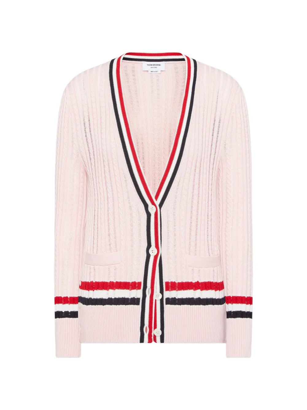 Thom Browne stripe-ladder cable cardigan - Rosa