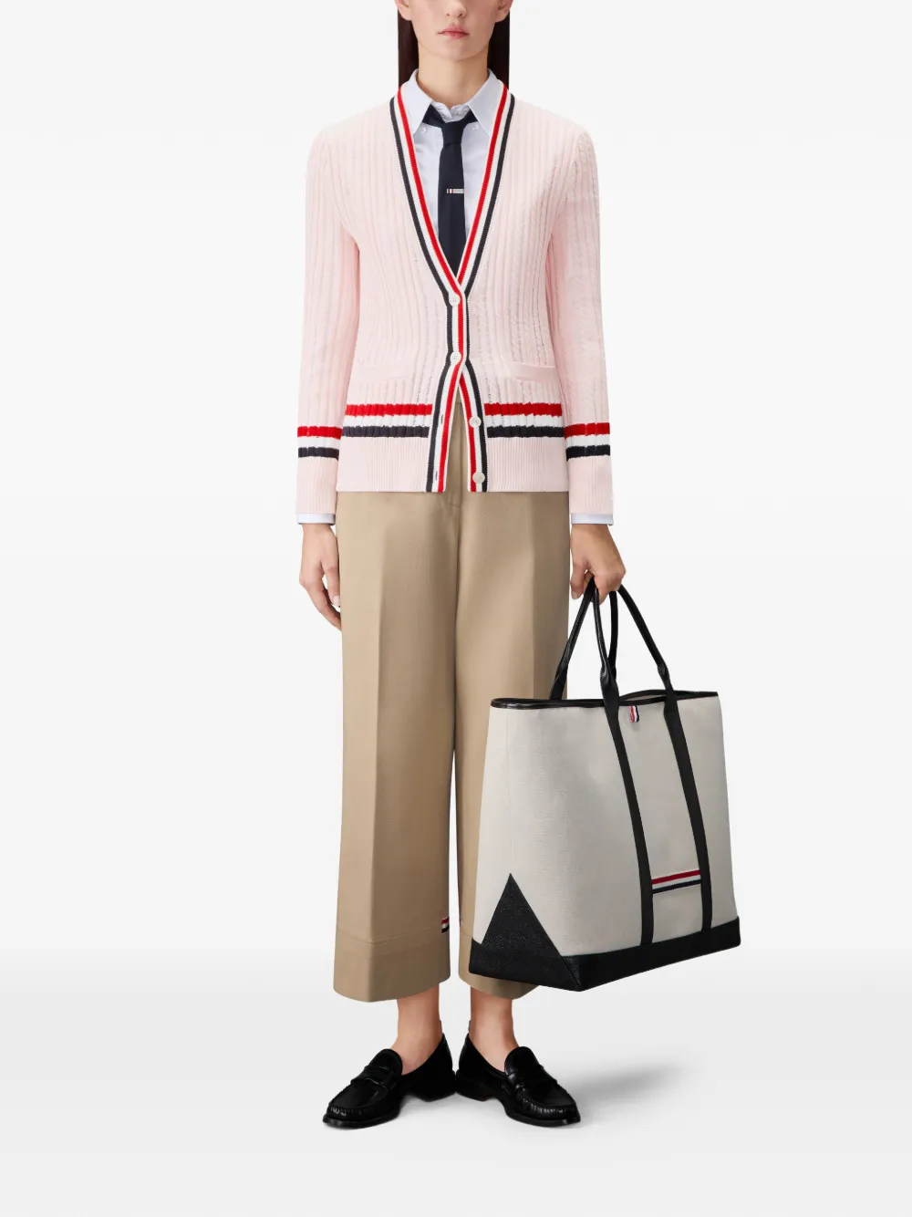 Thom Browne Kabelgebreid vest met RWB-streep Roze