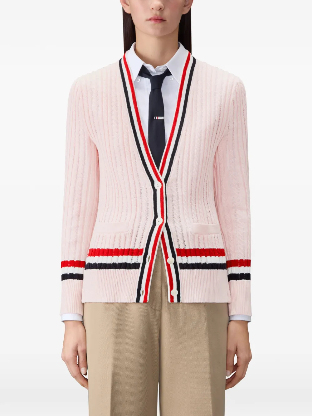 Thom Browne Kabelgebreid vest met RWB-streep Roze