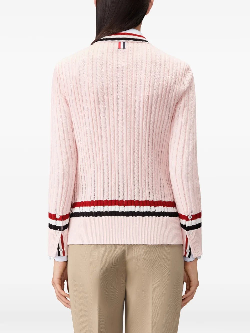 Thom Browne Kabelgebreid vest met RWB-streep Roze