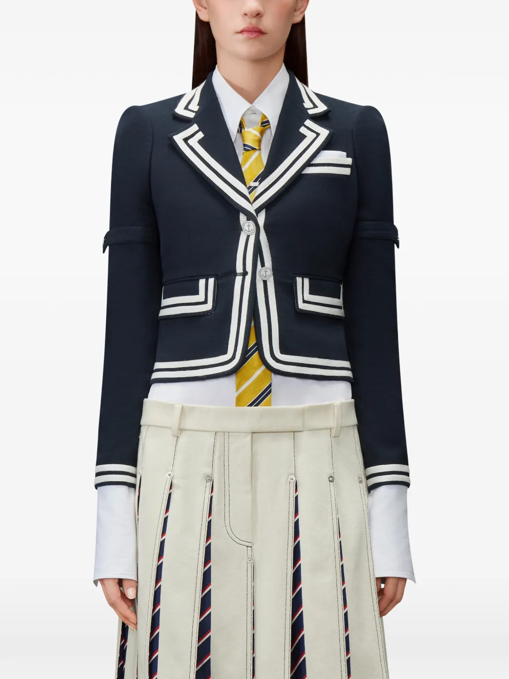  Thom Browne Chaqueta Corta Con Ribetes En Contraste - Azul 