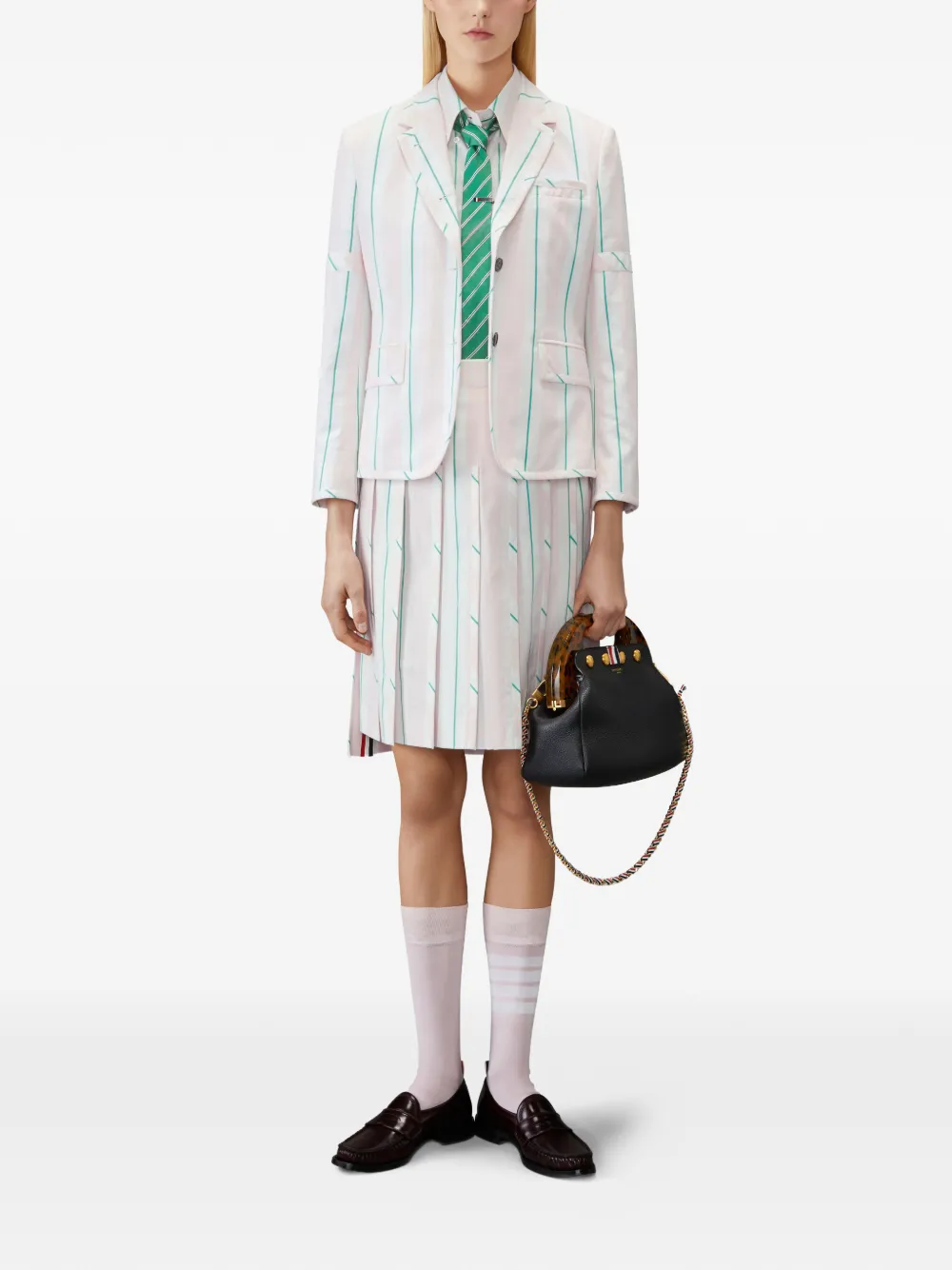 Thom Browne Madras gestreepte mini-plooirok Roze