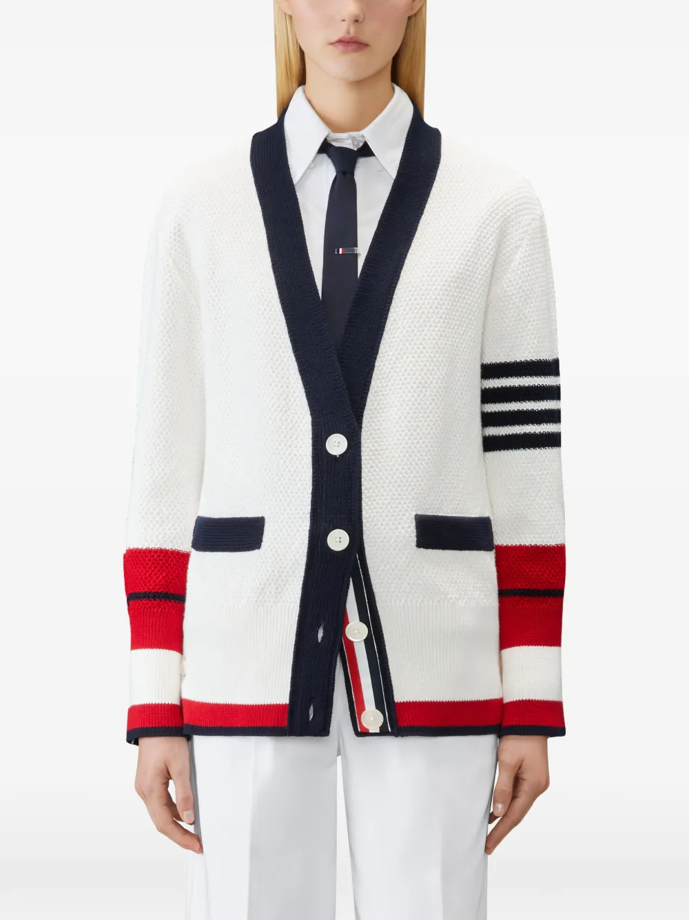Thom Browne Tennis Racquet intarsia vest Wit