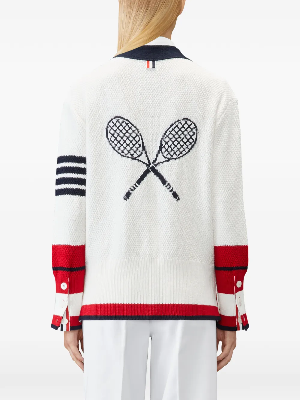 Thom Browne Tennis Racquet intarsia vest Wit
