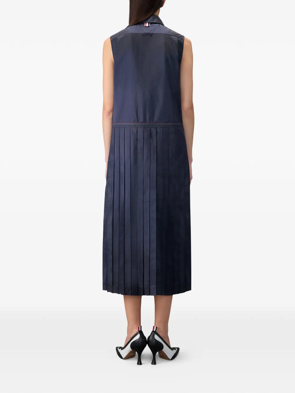 Thom Browne Zijden seersucker blousejurk met plooien Blauw