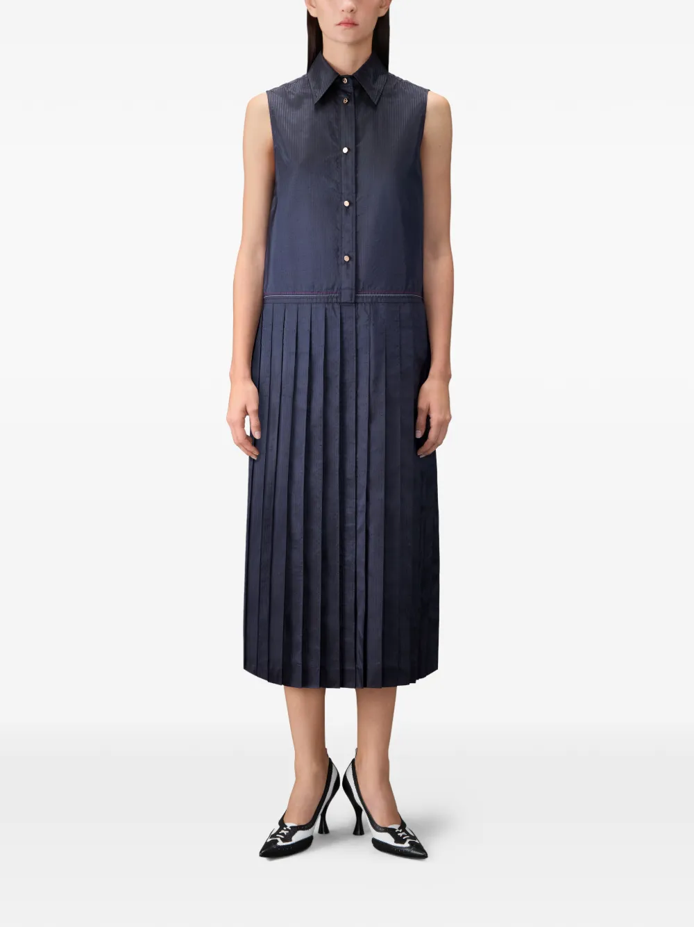 Thom Browne Zijden seersucker blousejurk met plooien Blauw