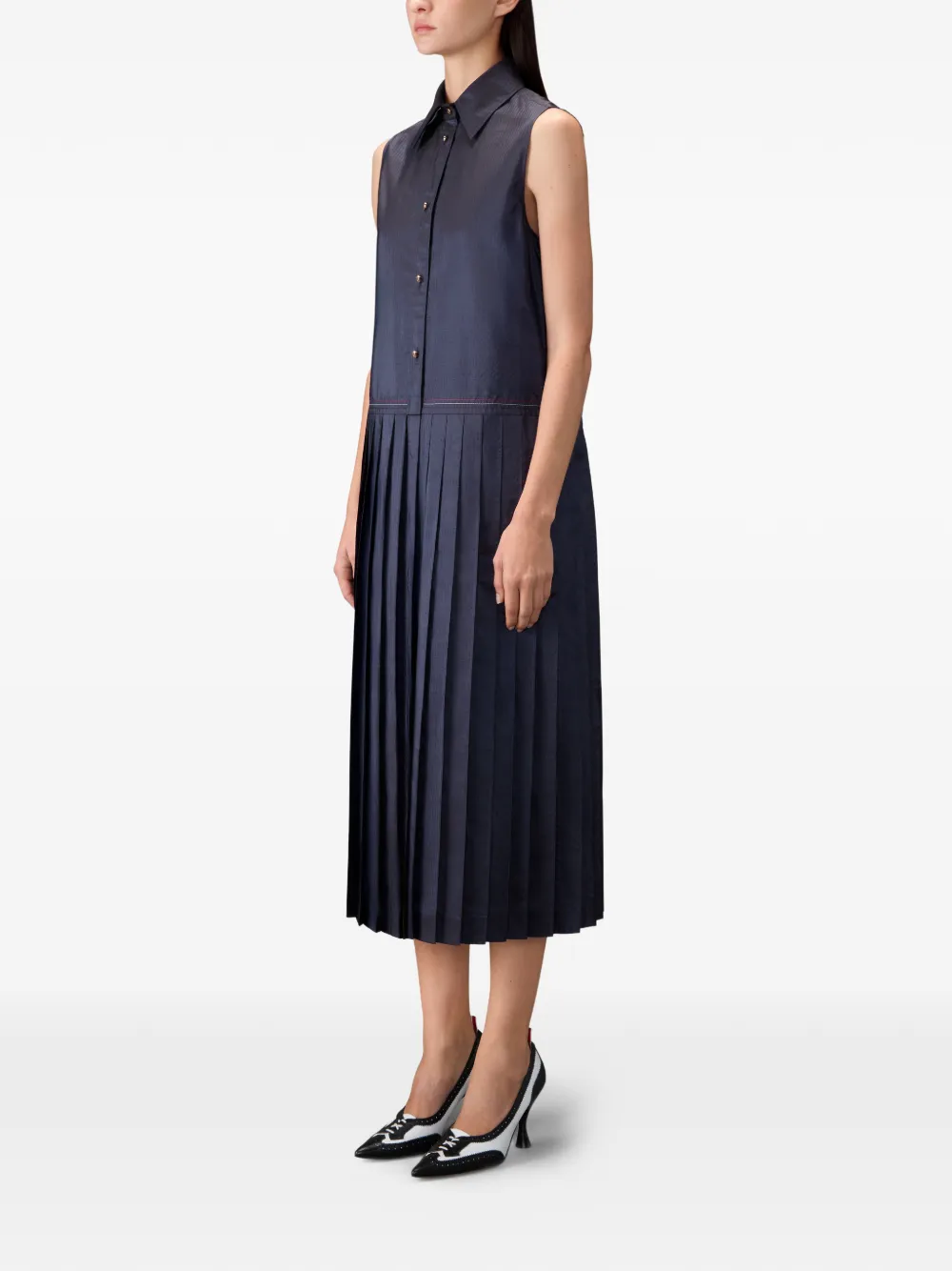 Thom Browne Zijden seersucker blousejurk met plooien Blauw
