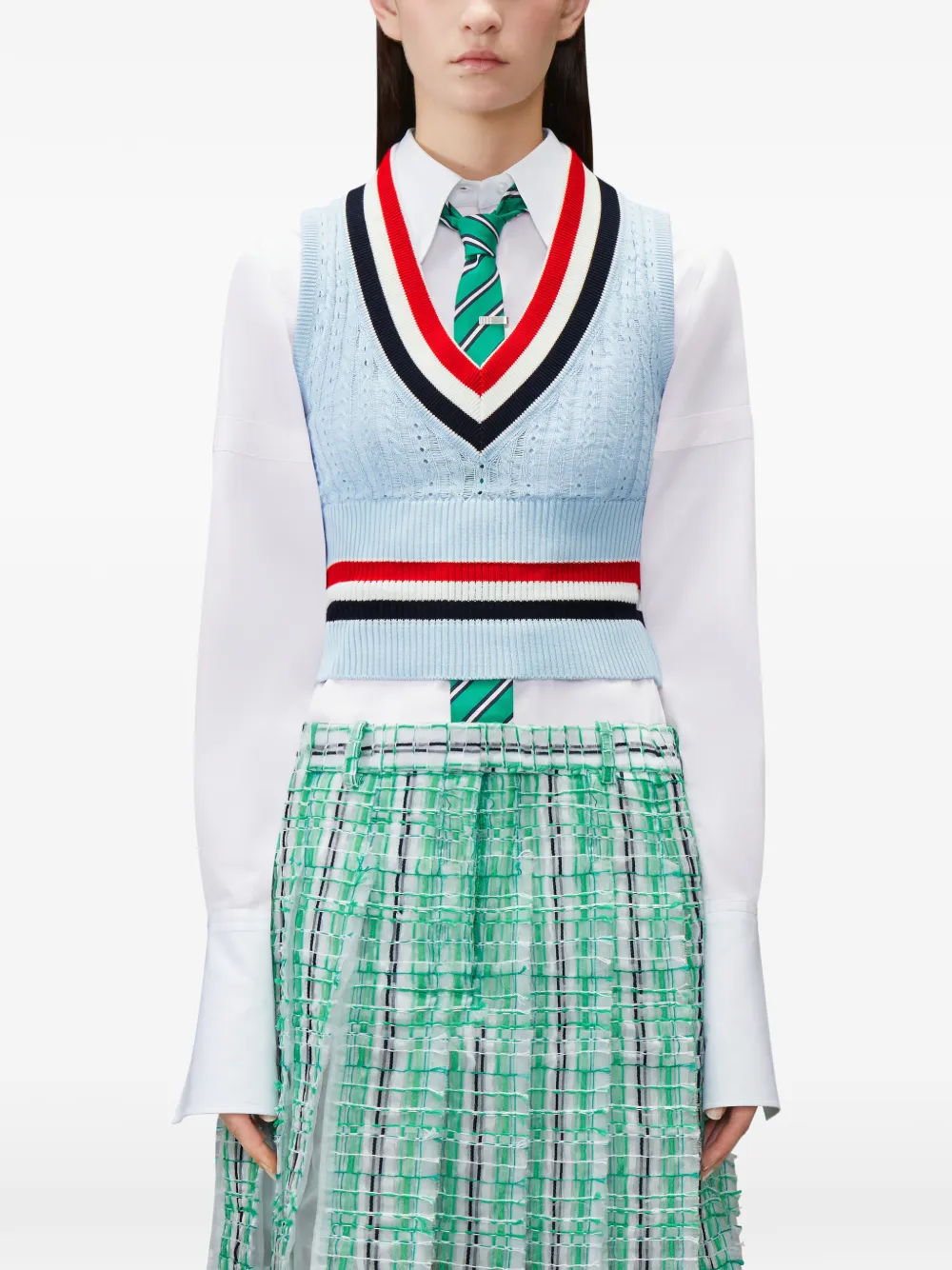Thom Browne Kabelgebreide spencer met streep Blauw