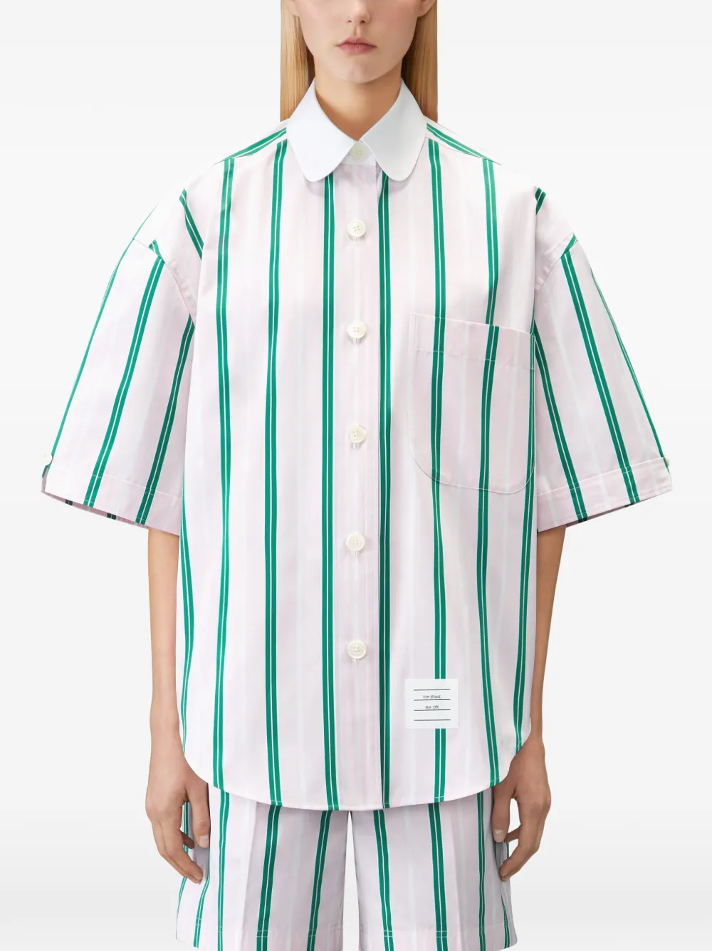 Thom Browne Gestreepte popeline blouse Roze