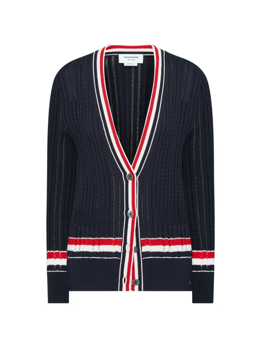 Thom Browne Gestreifter Cardigan mit Zopfmuster - Blau